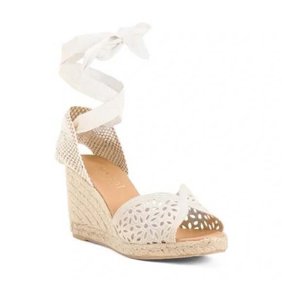 MAYPOL x Anthropologie | White Crochet Lace Up Espadrille Wedge Heel Sandals | 9 - Picture 13 of 13